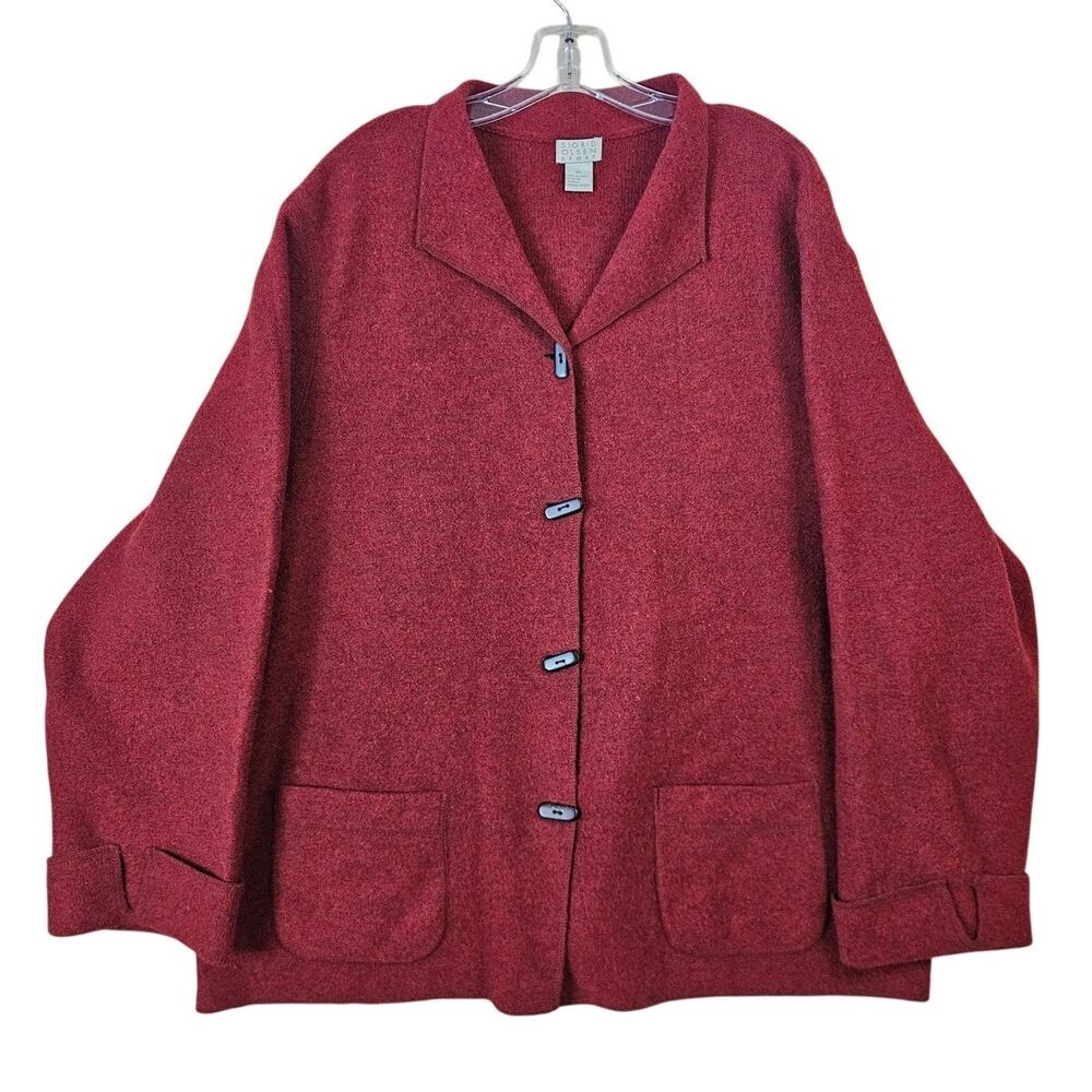 Sigrid Olsen Sport XL 100% Lambs Wool Rust Red Oversized Lagenlook Cardigan Fall
